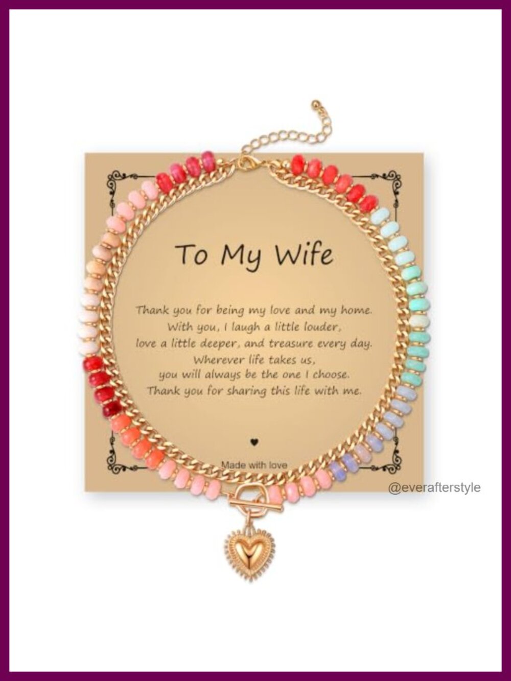 Layered Beaded Necklaces for Women 14K Gold Plated Heart Pendant Choker